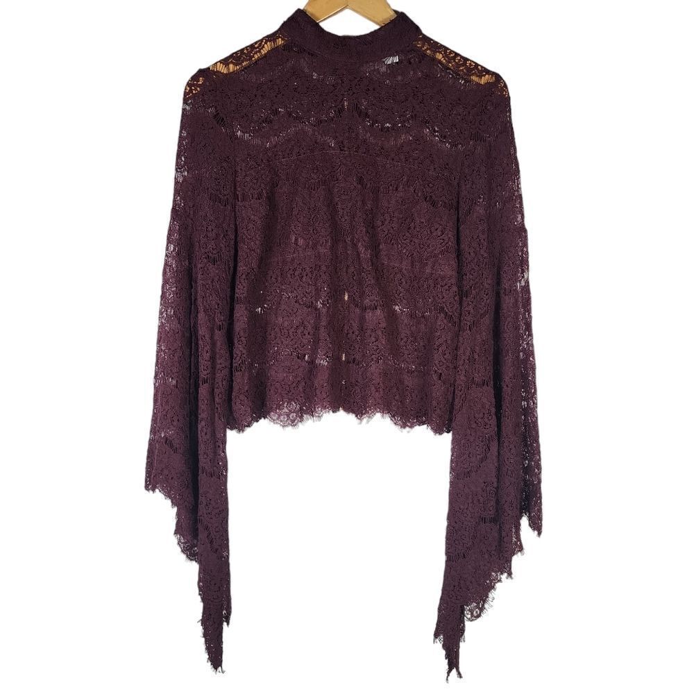 Gilbert Do+be Plum Bell Plum Sheer Sleeve Lace Top - Picture 6 of 9